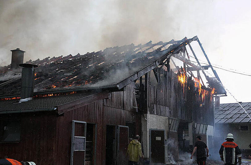 Bilder vom Großeinsatz der Feuerwehr: In Petting stand ein Stall in Vollbrand, etliche Tiere mussten aus dem brennenden Gebäude gerettet werden.