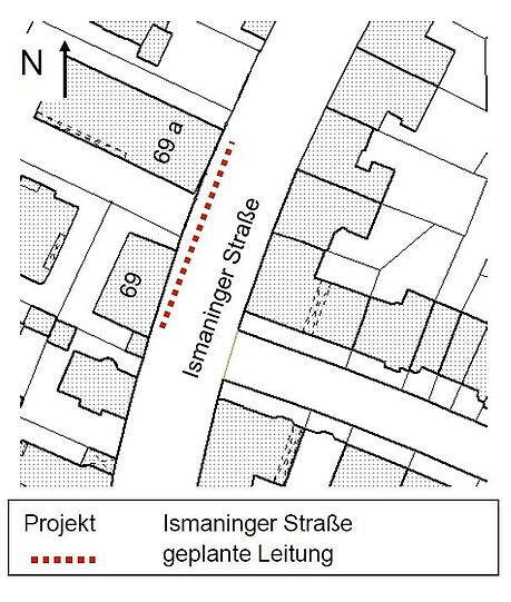 In einem Teilstück der Ismaningerstraße werden von der SWM die Stromleitungen erneuert.
