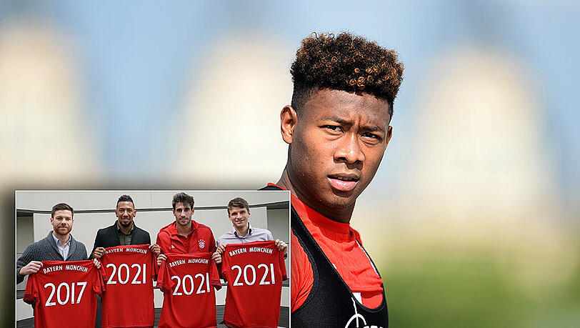 David Alaba (r.) soll wie Jérôme Boateng, Javi Martínez und Thomas Müller (kleines Bild) langfristig an den FC Bayern gebunden werden. David Alaba (r.) soll wie Jérôme Boateng, Javi Martínez und Thomas Müller (kleines Bild) langfristig an den FC Bayern gebunden werden.