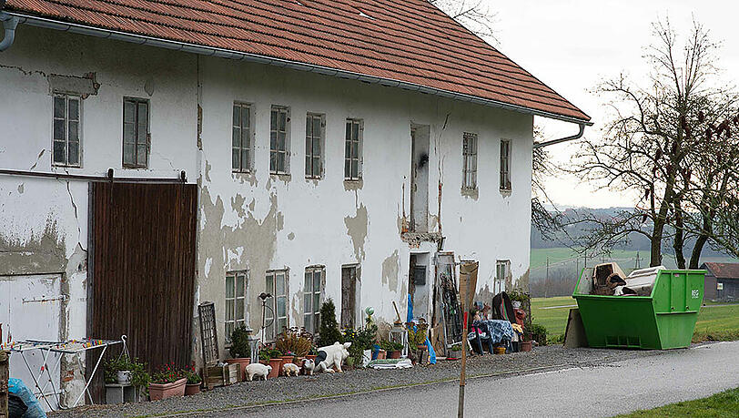 Keramikschweine vor der Tür: In diesem Haus hat die 62-jährige Frau die toten Tiere versteckt.