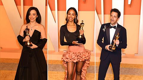 Stars wie die letztj&auml;hrigen Oscar-Abr&auml;umer Mikey Madison (l.), Zoe Saldana und Adrien Brody werden sich sicherlich keine Sorgen um ihre Einladungen machen m&uuml;ssen.