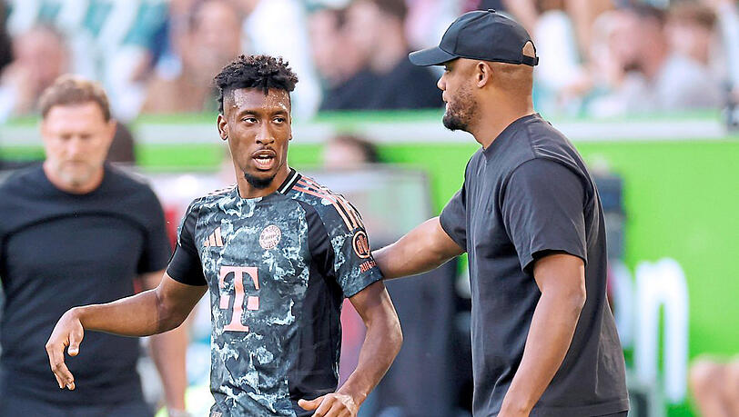 Wie steht Trainer Vincent Kompany (r.) zum King? Von dieser Frage wird die Zukunft von Coman beim FC Bayern nun abhängen.