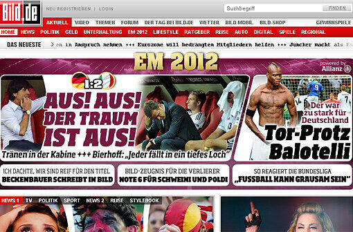 AUS! Auch Bild.de schreibt über den geplatzten Traum vom Finale.