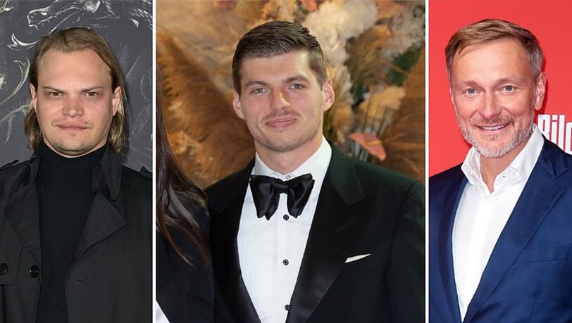 Wilson Gonzalez Ochsenknecht (l.) und Christian Lindner (r.) feiern am 29. Mai zum ersten Mal als Papa Vatertag. Für den niederländisch-belgischen Formel-1-Rennfahrer Max Verstappen (M.) ist es im Juni soweit.