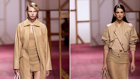 Bei der Frühjahrs-/Sommer-Modenschau für 2025 von Hermès war Camel eine der dominierenden Farben auf dem Laufsteg.
