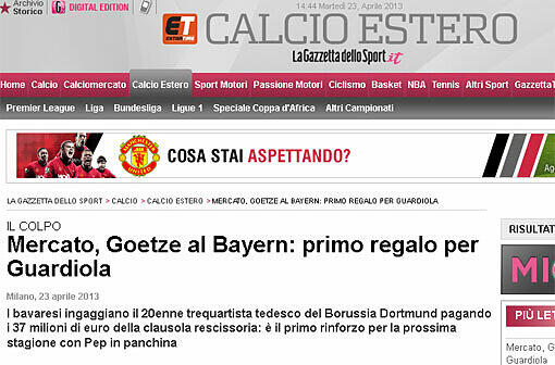 Auch die Gazzetta dello Sport dreht's auf Guardiola hin: "Das erste Geschenk für Guardiola"