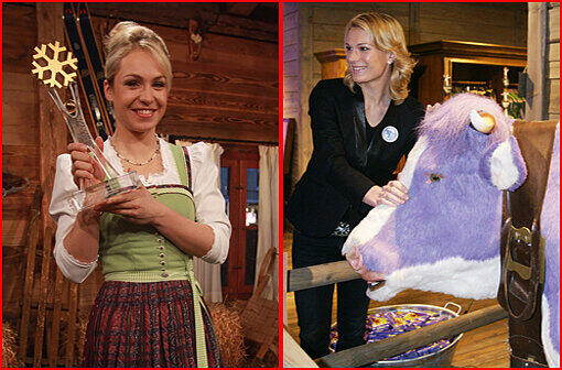 Und noch ein Preis: Magdalena Neuner mit dem goldenen "WinterStar". Derweil wirbt Maria Höfl-Riesch für die Milka-Welt in der Schrannenhalle: "Bei manchen Sachen kann ich mich nicht zusammenreißen."