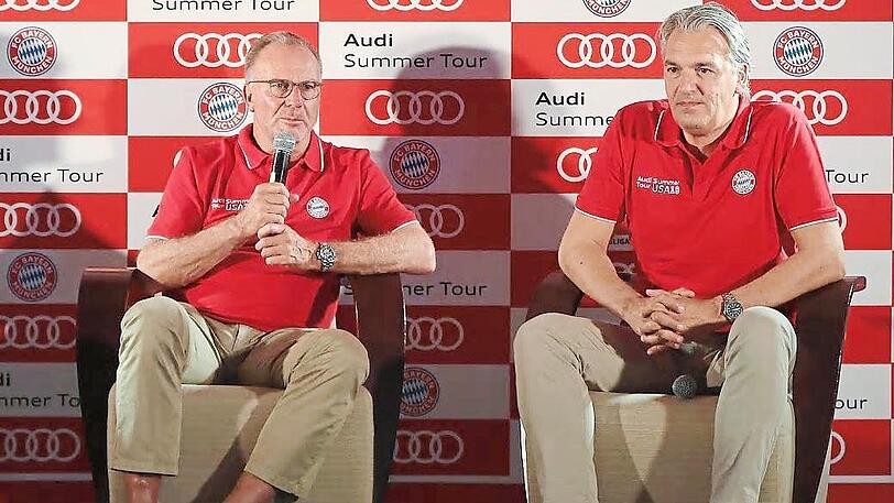 Mit der US-Tour zufrieden: Bayerns Vorstandsboss Karl-Heinz Rummenigge (l.) und Vorstand Jörg Wacker.