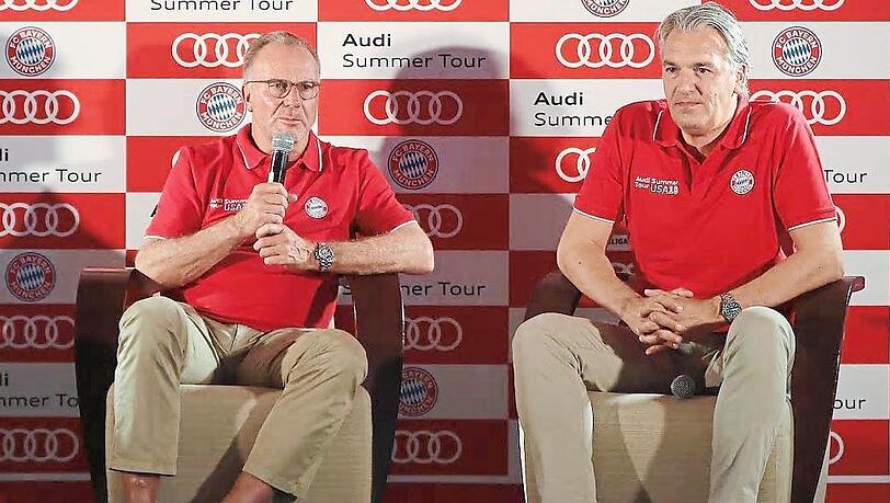 Mit der US-Tour zufrieden: Bayerns Vorstandsboss Karl-Heinz Rummenigge (l.) und Vorstand Jörg Wacker. Mit der US-Tour zufrieden: Bayerns Vorstandsboss Karl-Heinz Rummenigge (l.) und Vorstand Jörg Wacker.