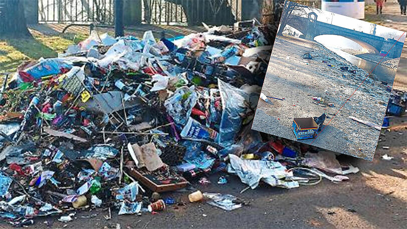 Raketen, Flaschen, Verpackungsmüll: So eine Sauerei war am Neujahrstag am Isarufer zu finden.