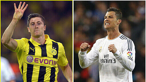 Das Viertelfinal-Rückspiel der Champions League zwischen dem BVB und Real ist auch das Duell der Torjäger: Robert Lewandowski (l.) gegen Cristiano Ronaldo (r.) Das Viertelfinal-Rückspiel der Champions League zwischen dem BVB und Real ist auch das Duell der Torjäger: Robert Lewandowski (l.) gegen Cristiano Ronaldo (r.)