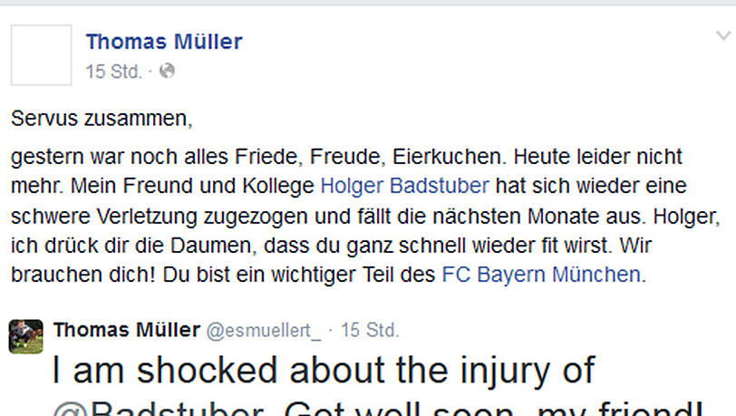 Thomas Müller nimmt die Nachricht richtig mit. Er drückt seine Gefühle auf Twitter und Facebook aus. Thomas Müller nimmt die Nachricht richtig mit. Er drückt seine Gefühle auf Twitter und Facebook aus.