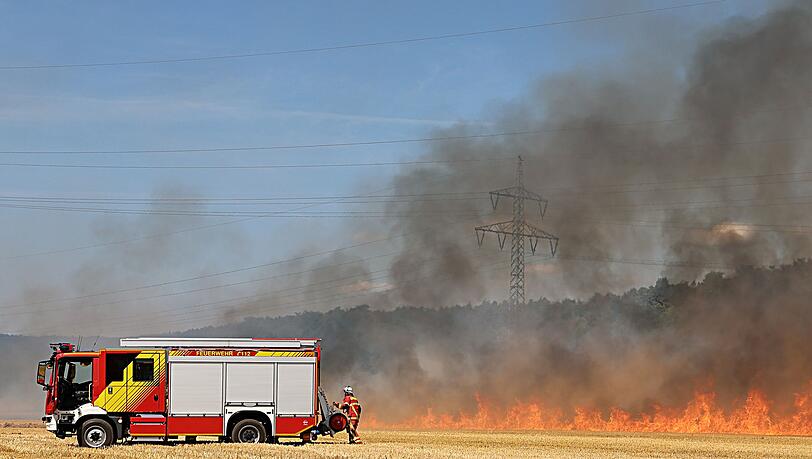 Zahlreiche Feuerwehrleute waren bei Hitze im Einsatz, um den Fl&auml;chenbrand zu l&ouml;schen.