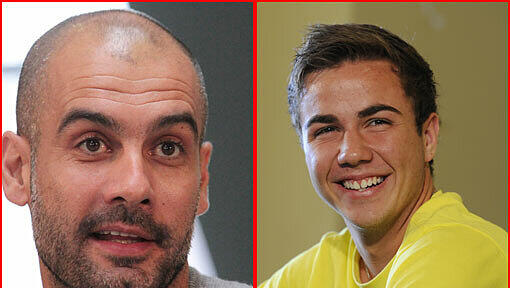 Bayerns neuer Trainer und der 37-Millionen-Euro-Zukauf: Pep Guardiola (links) und Mario Götze (rechts) Bayerns neuer Trainer und der 37-Millionen-Euro-Zukauf: Pep Guardiola (links) und Mario Götze (rechts)