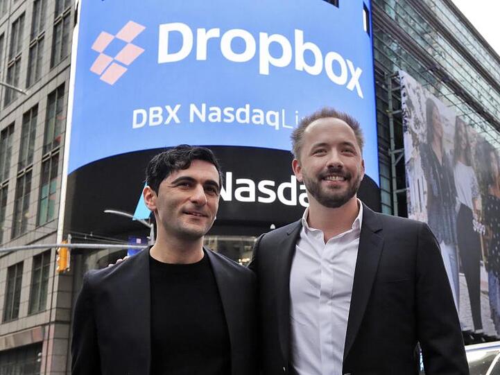 Die Dropbox-Gründer Arash Ferdowsi (l) und Drew Houston in New York.