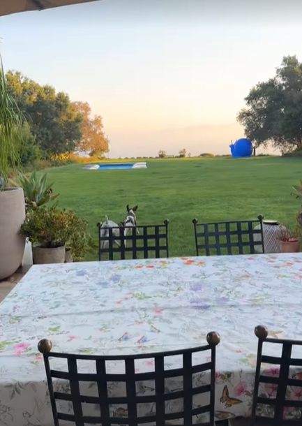 Heidi Klum gibt einen Einblick in ihren Garten. Im Hintergrund zu sehen: eine Riesen-Kunstschnecke.