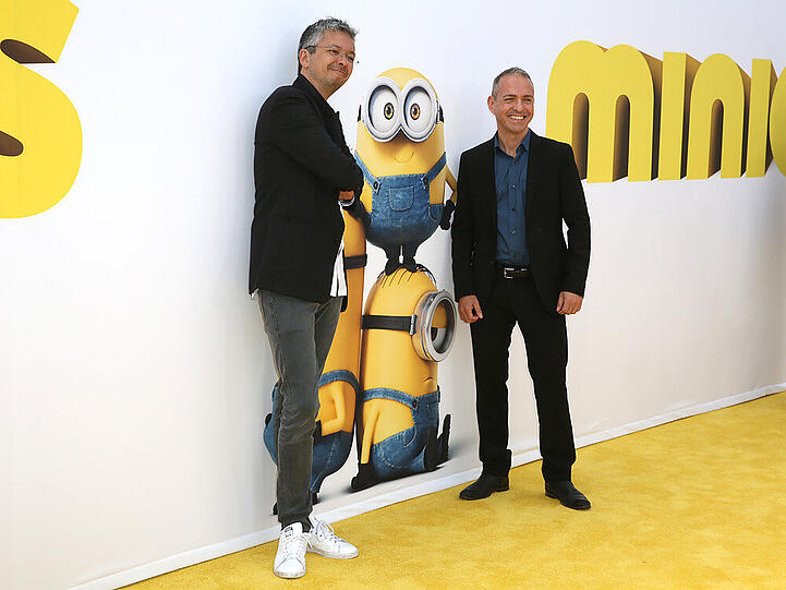 Die Regisseure Pierre Coffin (l.) und Kyle Balda bei der Premiere von "Minions" in Los Angeles