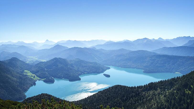 Einfach schön: Blick auf das Karwendelgebirge und den Walchensee.