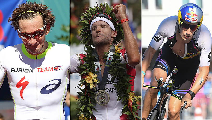 Rekordhalter Tim Don fällt aus, Jan Frodeno ist der Ironman-Topfavorit, Sebastian Kienle führt das Feld der Herausforderer an (von links). Rekordhalter Tim Don fällt aus, Jan Frodeno ist der Ironman-Topfavorit, Sebastian Kienle führt das Feld der Herausforderer an (von links).