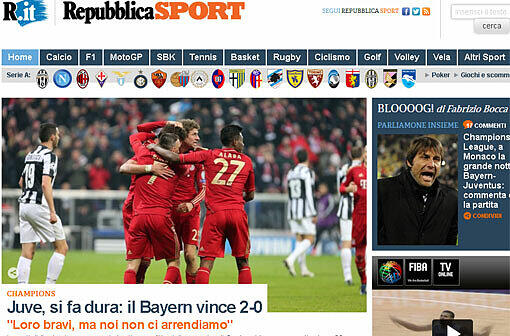 Und "La Repubblica" schreibt: "Juve macht es sich schwer. Bayern gewinnt mit 2:0".