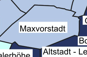 Maxvorstadt - Miet-Schnitt: 15,90 Euro/m2 Das Viertel ist enorm beliebt, gerade bei jungen Leuten. Schließlich liegen hier die Univeristäten, viele Kneipen &ndash; und außergewöhnlich schön ist der Stadtteil mit seiner Mischung aus klassizistischen Prunkbauten und modernem Hipster-Chic auch noch. Trotzdem soll hier die Bevölkerungsdichte zurückgehen, auch wenn etwa an der Dachauer-/Sandstraße neue Wohnungen entstehen. Trotzdem: Die Maxvorstadt bleibt ein attraktives, studentisches und teures Viertel.