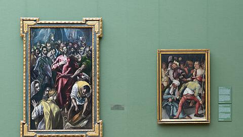 El Grecos "Entkleidung Christi" (1580 und 1595) und Matthias Grünewalds "Verspottung" (1503/05) mögen 80 Jahre auseinander liegen – beide Bilder erzählen aber gerade in der Kombination viel über das Kolorit und nicht zuletzt über Bedrängung und Bedrohung.