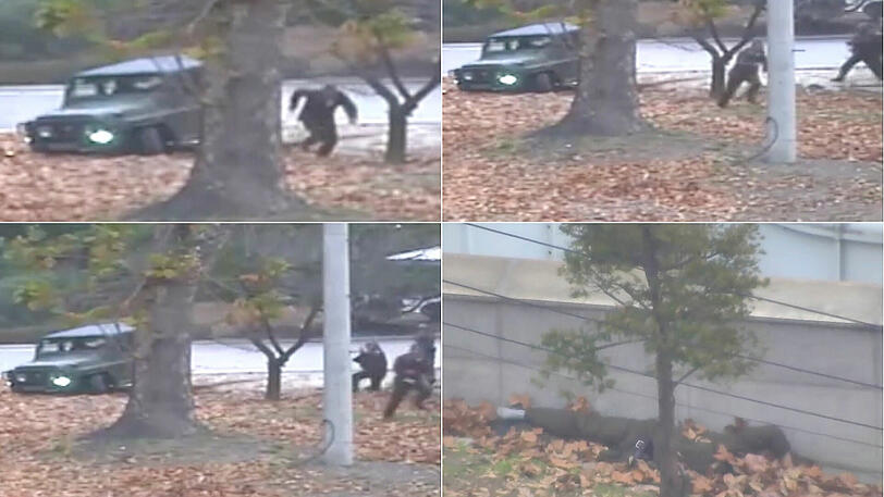 Die Kombo zeigt den flüchtenden Soldaten an der Grenze zu Südkorea.