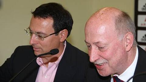 Dürften künftig die hauptamtliche Spitze des 1. FCN bilden: Geschäftsführer Ralf Woy (rechts) und Manager Martin Bader.