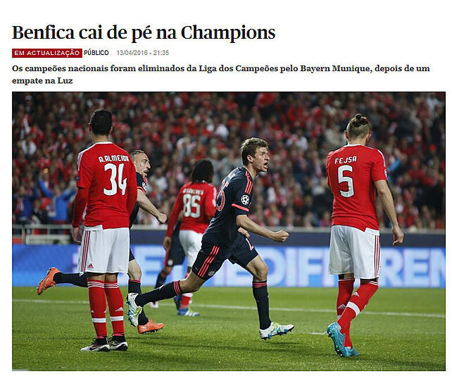 publico.pt (Portugal): "Benfica fällt in der Champions League"