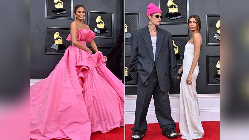 Chrissy Teigen sowie Justin und Hailey Bieber bei den Grammy Awards in Las Vegas. Chrissy Teigen sowie Justin und Hailey Bieber bei den Grammy Awards in Las Vegas.