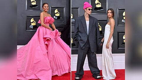 Chrissy Teigen sowie Justin und Hailey Bieber bei den Grammy Awards in Las Vegas.
