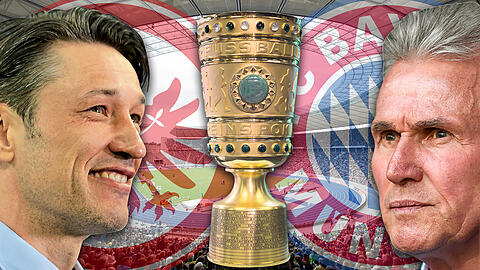 Generationenduell im Pokalfinale: Frankfurts Niko Kovac (l.), der künftige Bayern-Trainer, trifft auf die Münchner Star-Mannschaft von Jupp Heynckes, den großen Favoriten.