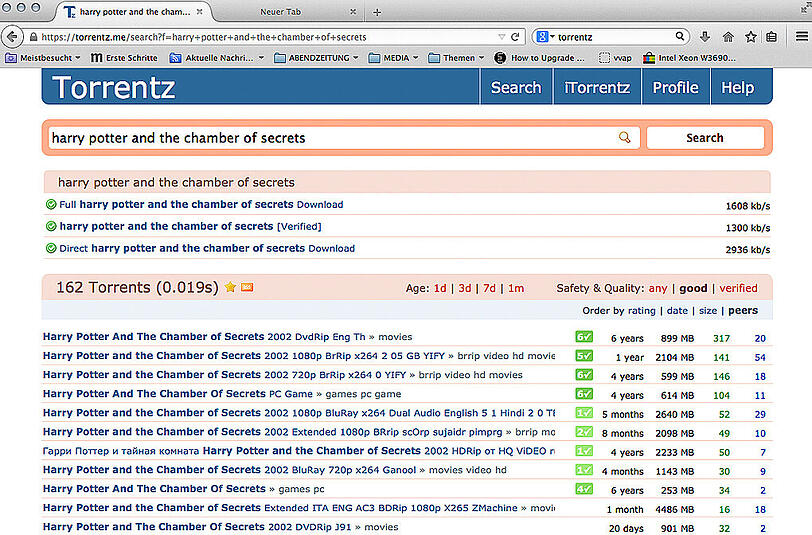 Über die Domains "torrentz.me" und "torrentz.ch" ist die Filesharing-Suchmaschine derzeit weiter erreichbar.