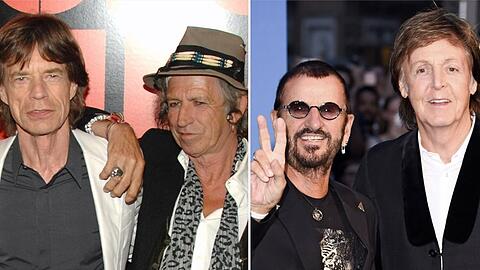 Werden Ringo Starr und Paul McCartney (re.) auf einem neuen Album der Rolling Stones zu hören sein?