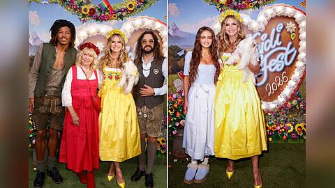 Heidi Klum zeigte sich mit Sohn Henry Samuel, Mutter Erna Klum, Ehemann Tom Kaulitz und Tochter Leni auf dem gr&uuml;nen Teppich.