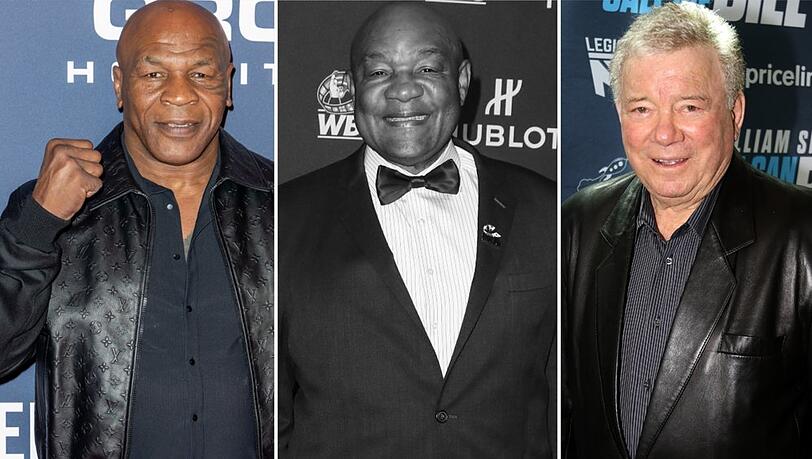 Mike Tyson (li.) und William Shatner (re.) haben sich von George Foreman verabschiedet.