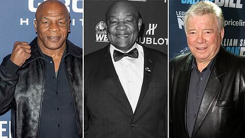 Mike Tyson (li.) und William Shatner (re.) haben sich von George Foreman verabschiedet.