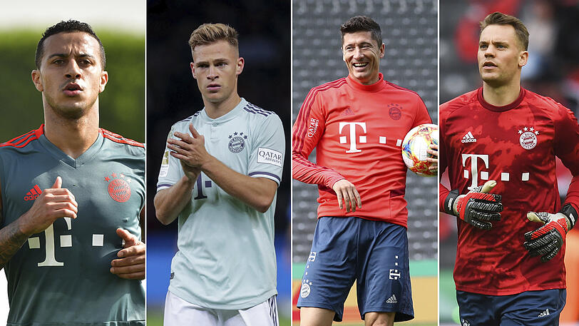 Vier Säulen für Bayerns Mission Titel-Landung: Thiago, Joshua Kimmich, Robert Lewandowski und Manuel Neuer (von links).