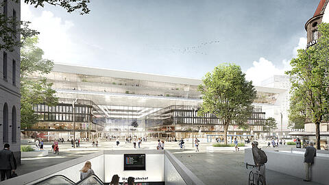 So soll der neue Hauptbahnhof mitsamt autofreiem Vorplatz einmal aussehen.