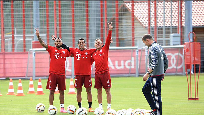 Hatten sichtlich Spaß: Arturo Vidal, Thiago und Geburtstagskind Rafinha.