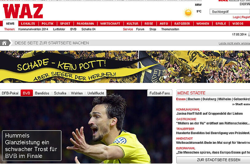 Bei "Der Westen" hingegen trauert man dem nicht gegebenen Tor durch Mats Hummels nach.
