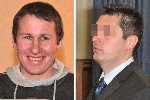 Student Simon P. (21, links) bekam die Prügel ab, der angeklagte Polizist gab zu, &bdquo;überreagiert&ldquo; zu haben.