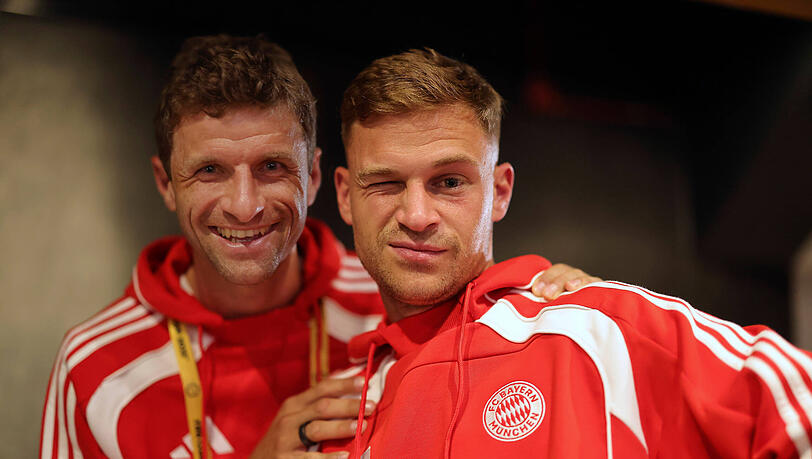 Immer für einen Witz haben: Thomas Müller, hier mit Joshua Kimmich. Immer für einen Witz haben: Thomas Müller, hier mit Joshua Kimmich.