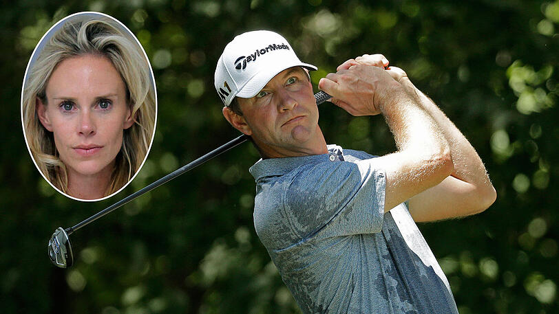 Golf-Profi Lucas Glover wird nach einer schlechten Leistung von seiner Ehefrau (kl. Bild) verprügelt.