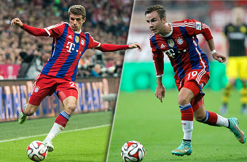 Unorthodox und unberechenbar: Weltmeister und Bayern-Original Thomas Müller (l). Auf der anderen Seite ein Künstler und Ballstreichler: Weltmeistermacher und Bayern-Star Mario Götze.