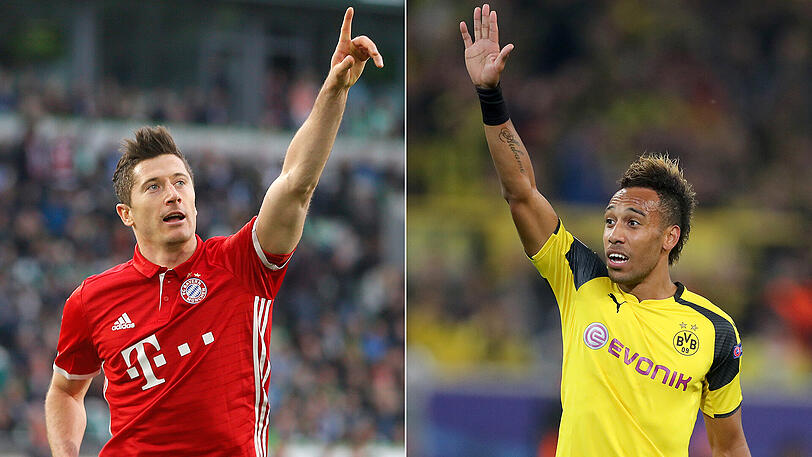 Kopf-an-Kopf-Rennen: Bayern-Torjäger Robert Lewandowski (links) und BVB-Torjäger Pierre-Emerick Aubameyang.