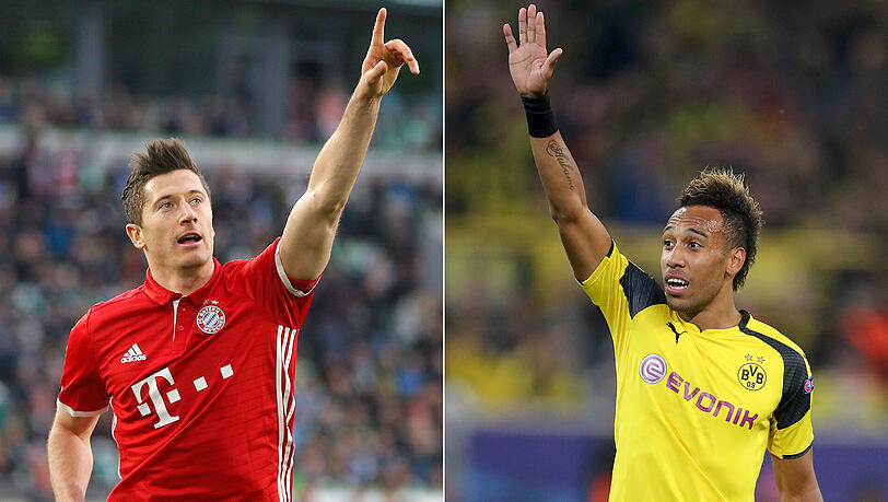 Kopf-an-Kopf-Rennen: Bayern-Torjäger Robert Lewandowski (links) und BVB-Torjäger Pierre-Emerick Aubameyang. Kopf-an-Kopf-Rennen: Bayern-Torjäger Robert Lewandowski (links) und BVB-Torjäger Pierre-Emerick Aubameyang.