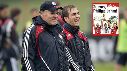 Gerland (l.) und Lahm im Jahr 2009. Der Tiger war eine wichtige Person in Lahms Karriere.