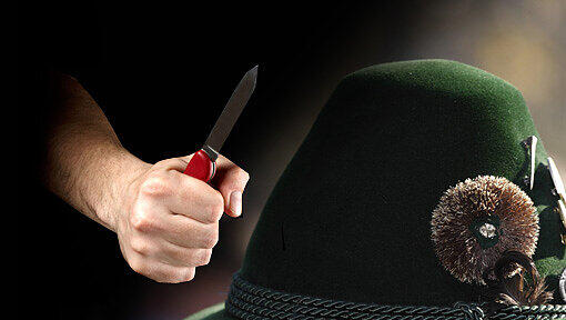Ein Mann mit einem Trachtenhut hat ein Mädchen mit seinem Messer verletzt (Fotomontage) Ein Mann mit einem Trachtenhut hat ein Mädchen mit seinem Messer verletzt (Fotomontage)