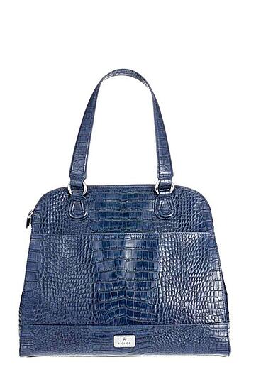Zip up Croco Bag in Nordic Blue, Rindleder mit Kroko-Prägung